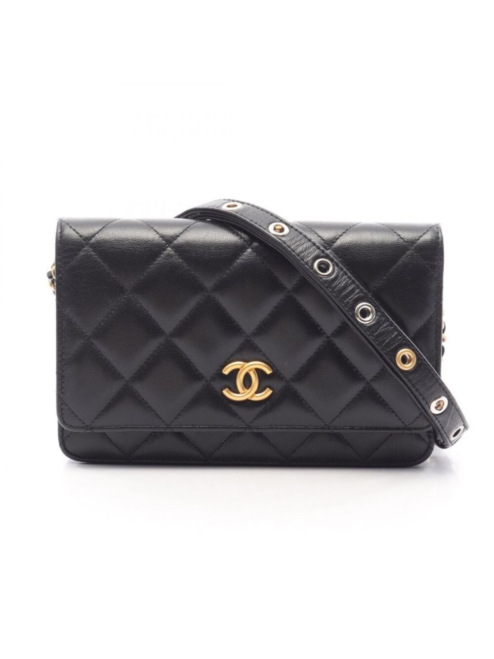 Chanel Shoulder Bag Quilted Chain Wallet Combination Black Lambskin